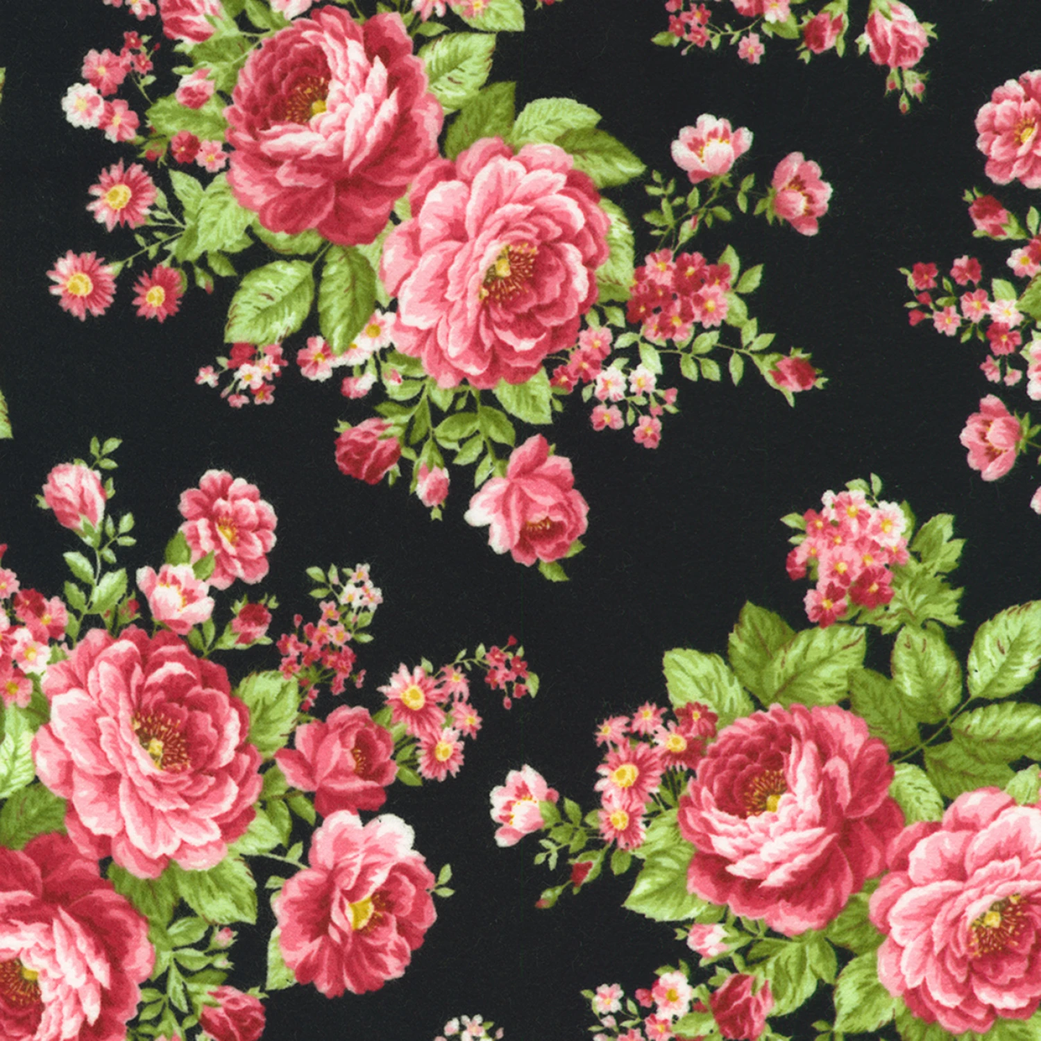 Bouquet of Roses Flannel F21364 2 Black Robert Kaufman